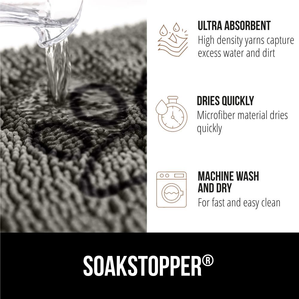 GORILLA GRIP SOAKSTOPPER soft chenille microfiber dries quickly after a damp paw pass.