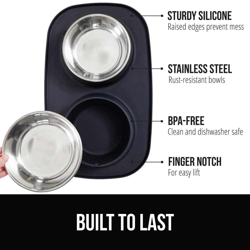 GORILLA GRIP two-in-one bowls mat, raised edge catches overflow, reducing messes