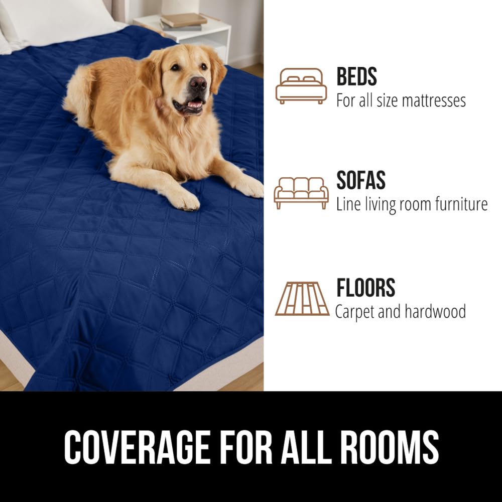 Gorilla Grip navy blue bed cover on a seat showing stylish pet protection.