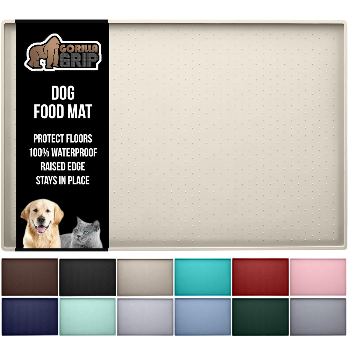 GORILLA GRIP waterproof feeding mat in cream 28x18 guards floors from spills.