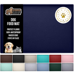 Gorilla Grip waterproof pet mat closeup showing raised edge containment during meals