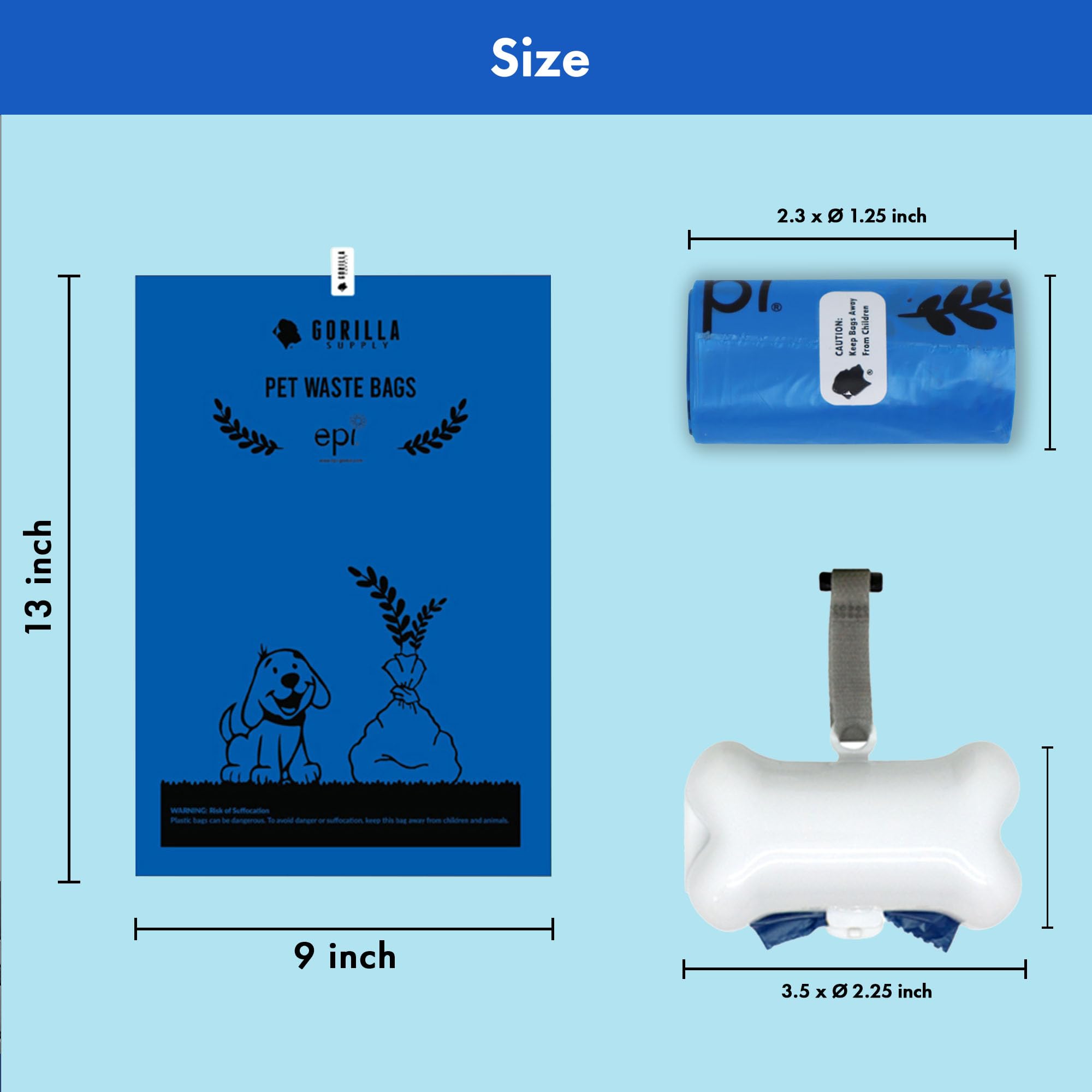 GORILLA SUPPLY 9x13-inch dog poop bags provide ample capacity.