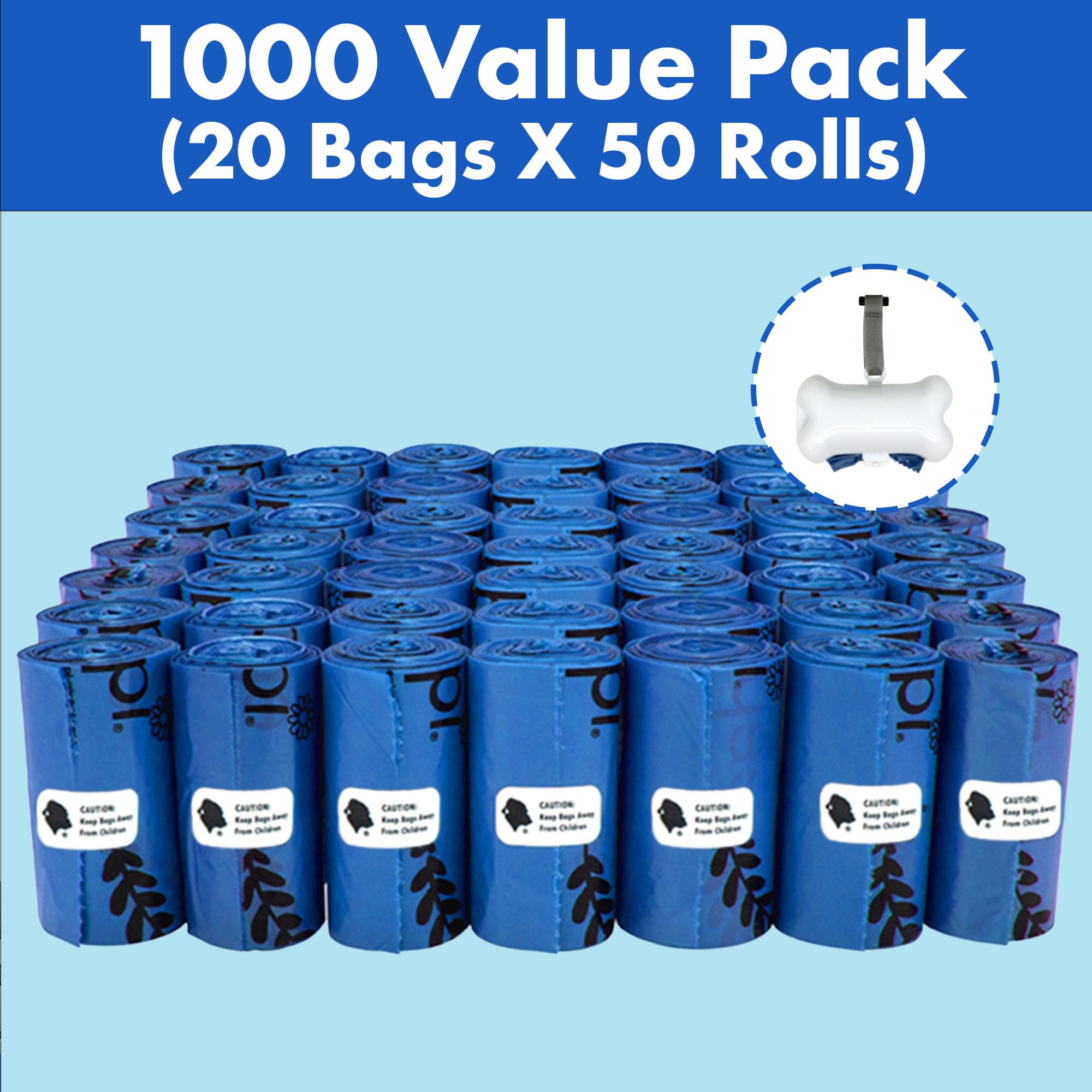 GORILLA SUPPLY blue 1000-count dog poop bags ready for quick pickup.