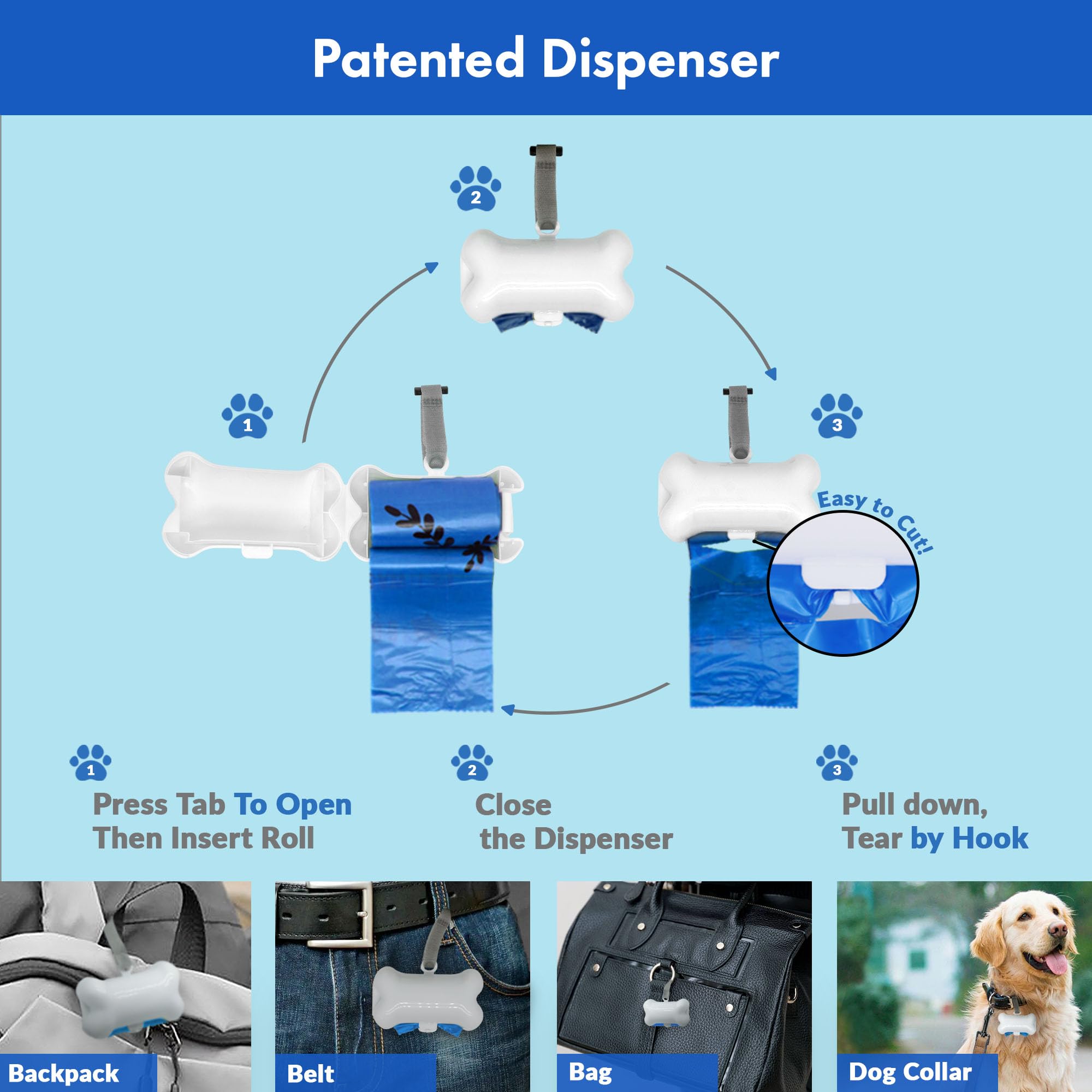 GORILLA SUPPLY dispenser with strap attachment enables portable waste pickup.