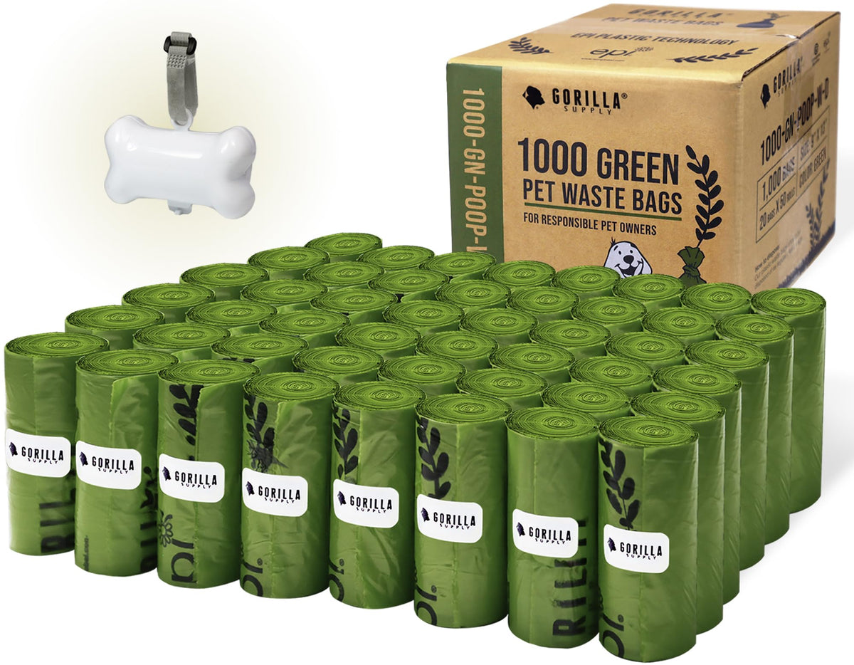 GORILLA SUPPLY dog poop bags with dispenser attached for quick, one-bag cleanup.