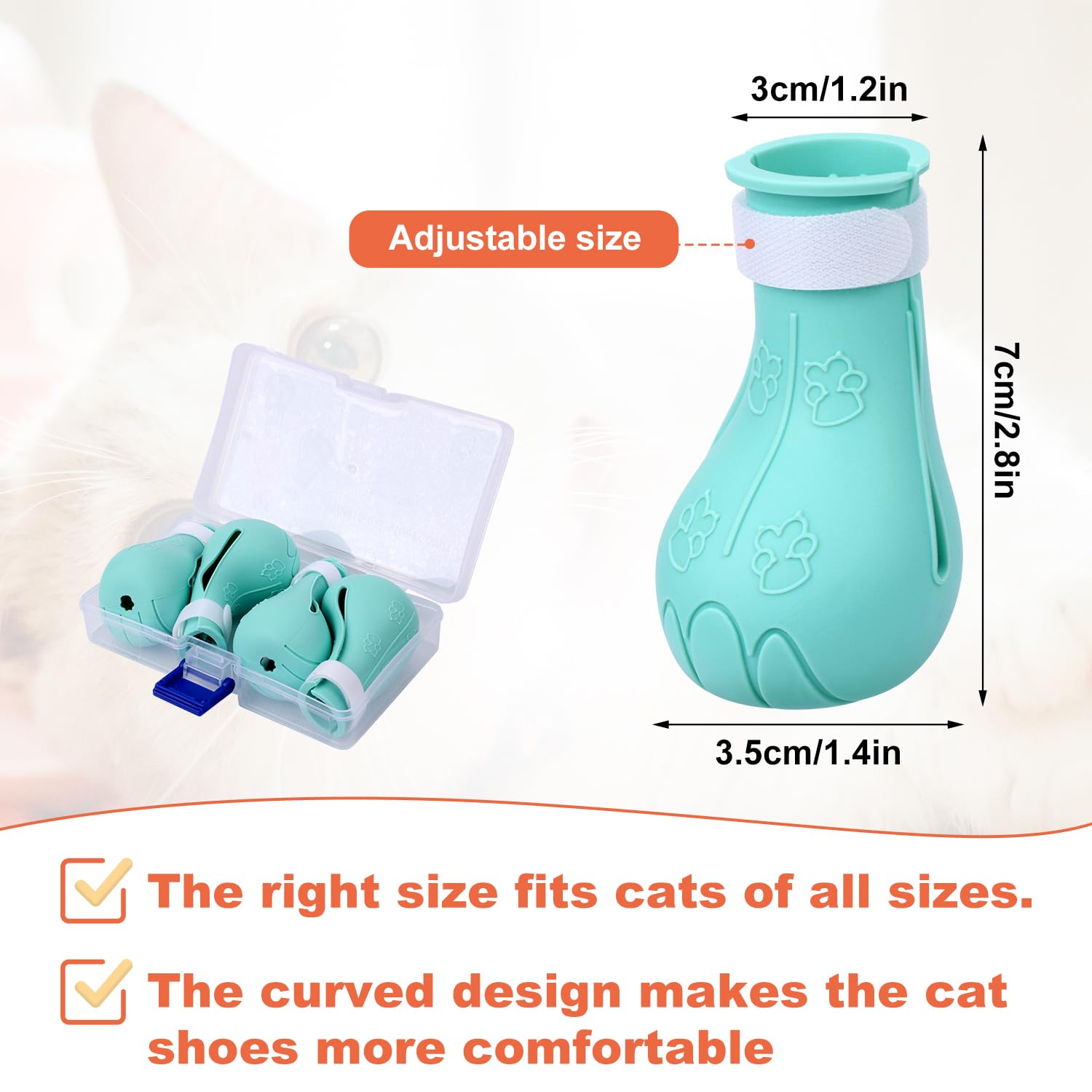 Gosknor silicone cat feet covers blue on paw, soft material eases grooming.