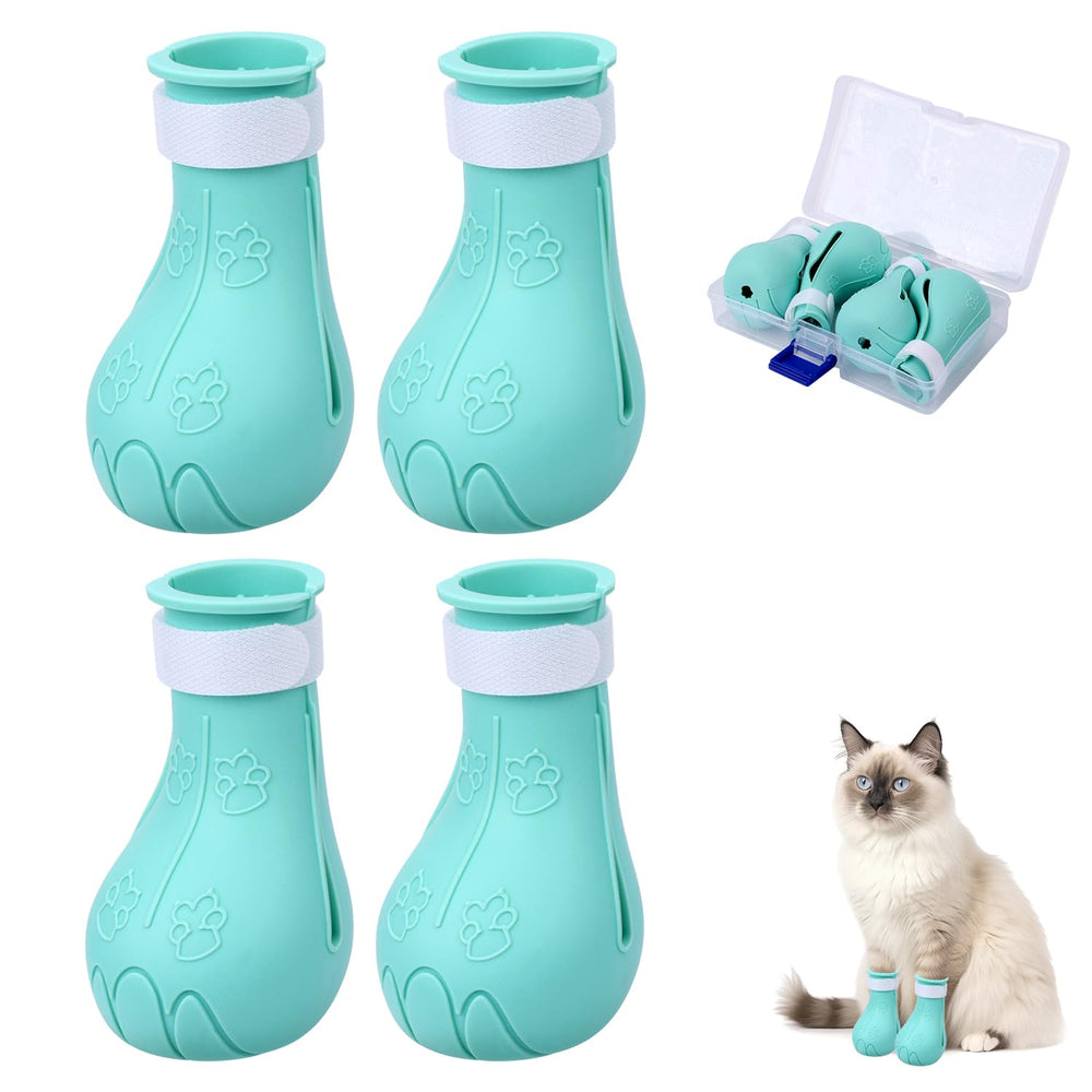 Gosknor silicone cat feet covers blue packaging view, protecting paws during grooming.