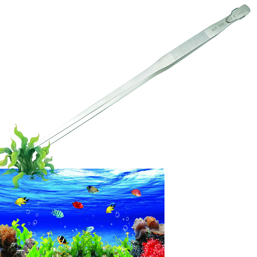 Gostur 18.9-inch aquarium tweezers with curved tip extend reach for deep tanks.