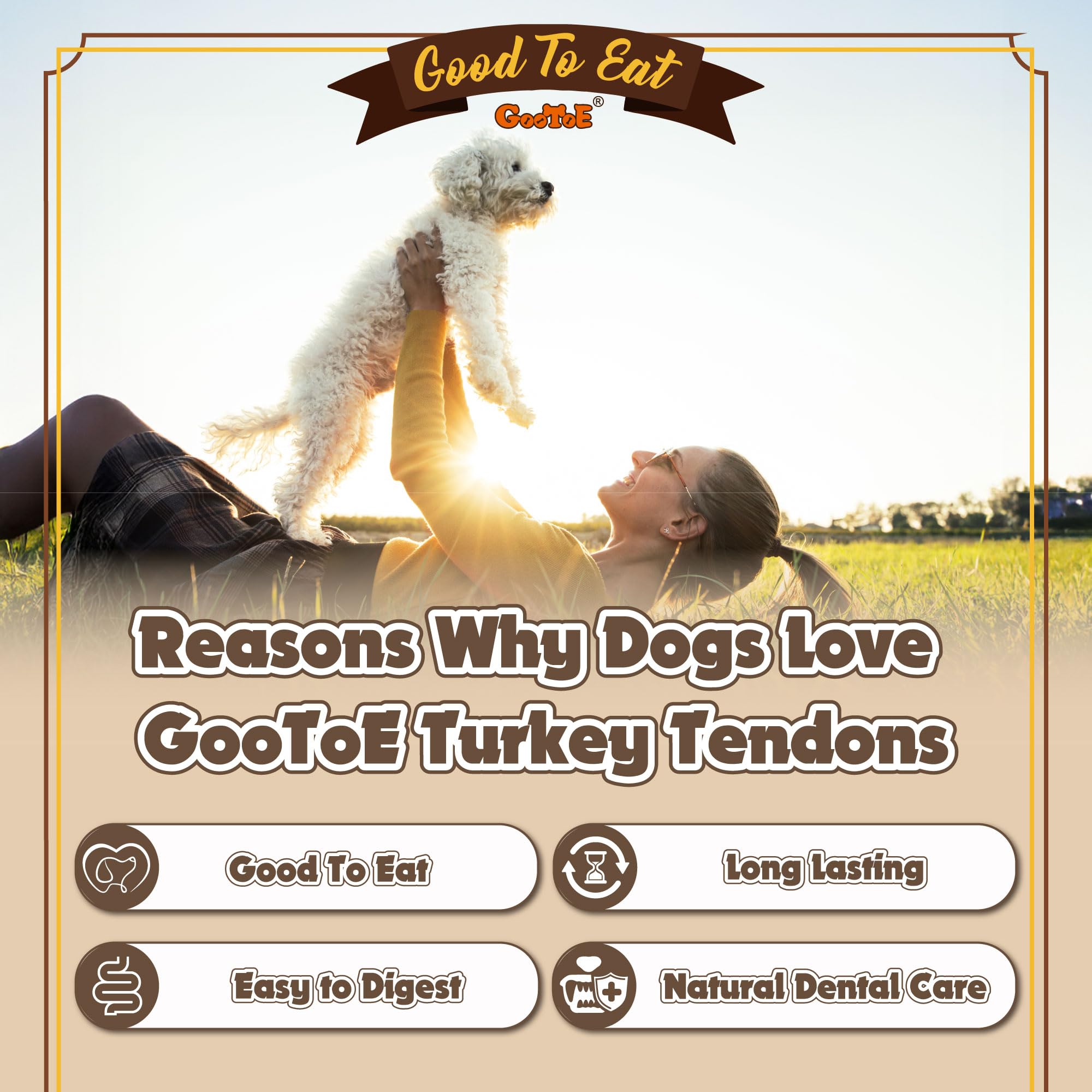 Gootoe Turkey Tendon texture closeup highlights natural, single-protein snack.