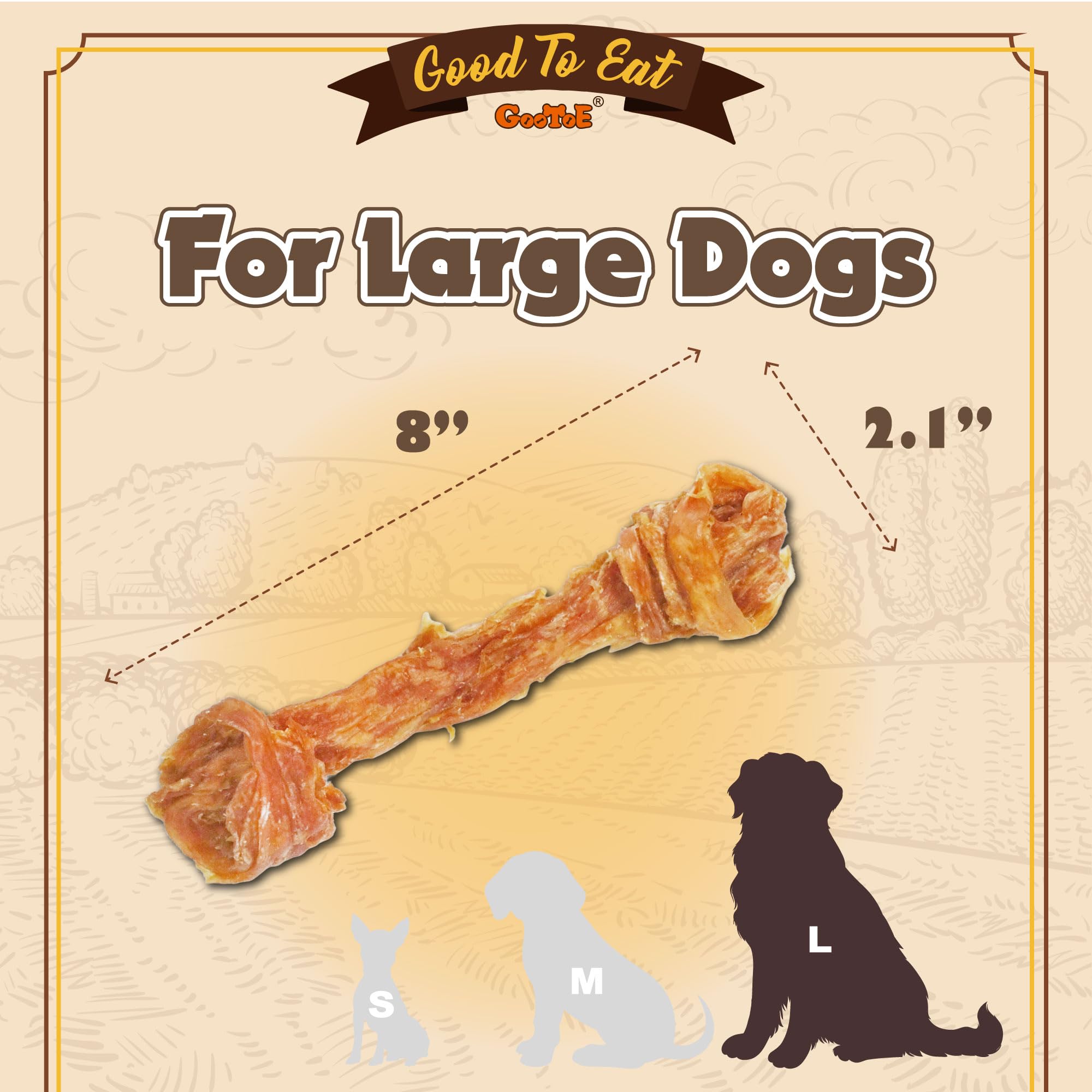 Gootoe turkey tendons long chew close-up – durable, slow-chew treat for healthy play.