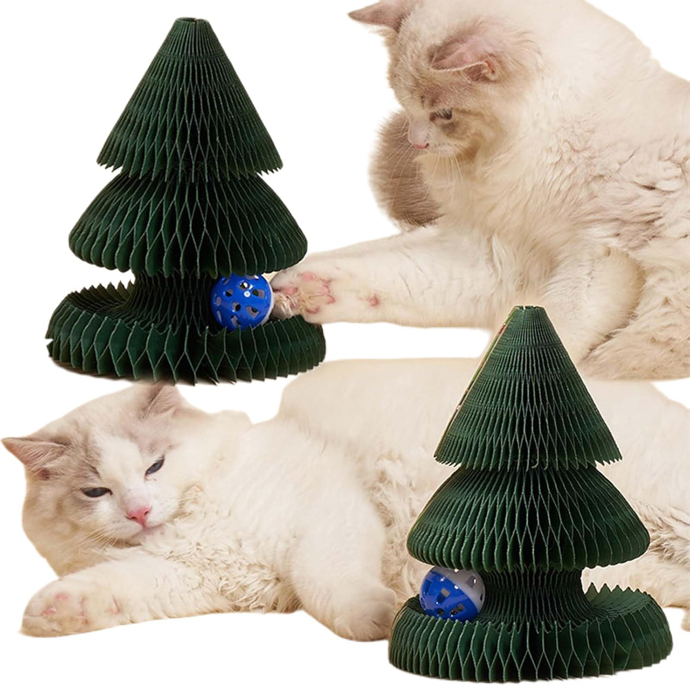 Gouenl Christmas Modern Cat Scratcher top view highlights durable cardboard for hours of scratching pleasure.