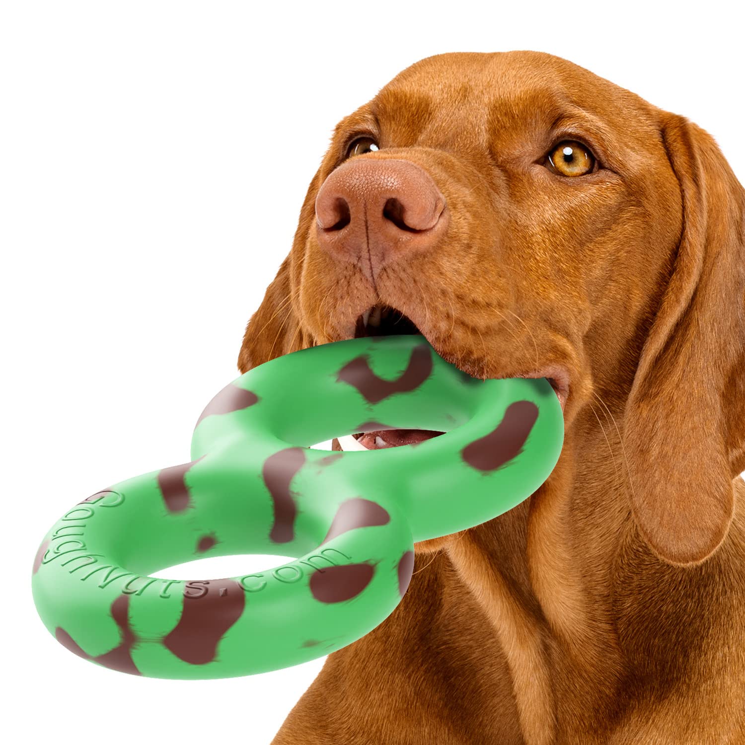 Goughnuts pull toy medium green showing durable design for aggressive chewers