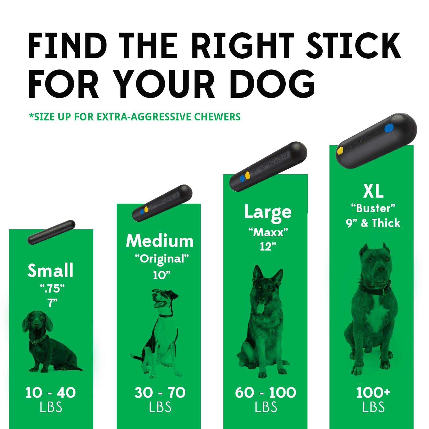 Goughnuts stick toy 1.75 inch orange diameter highlights size-for-medium dogs.