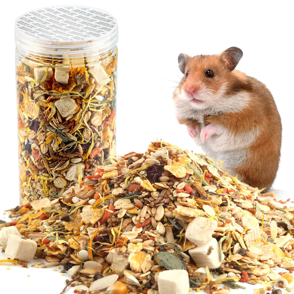 Gourmet Hamster & Gerbil Food bag close-up showing natural ingredients for balanced nutrition.