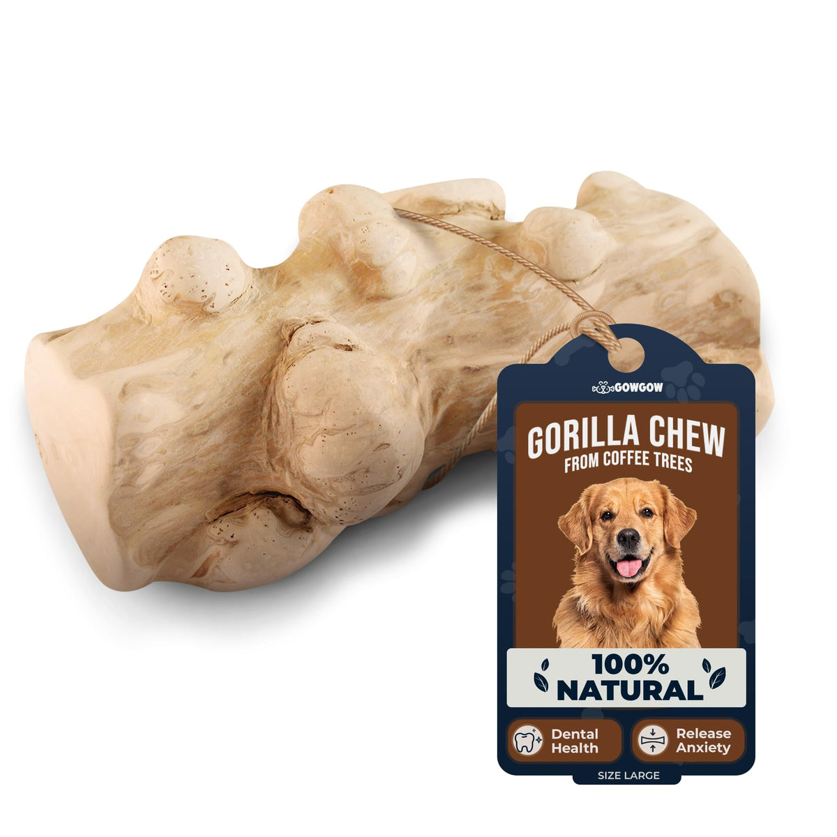 GOWGOW Gorilla Chew Toy in coffee wood texture for large dogs, ideal for heavy chewers.