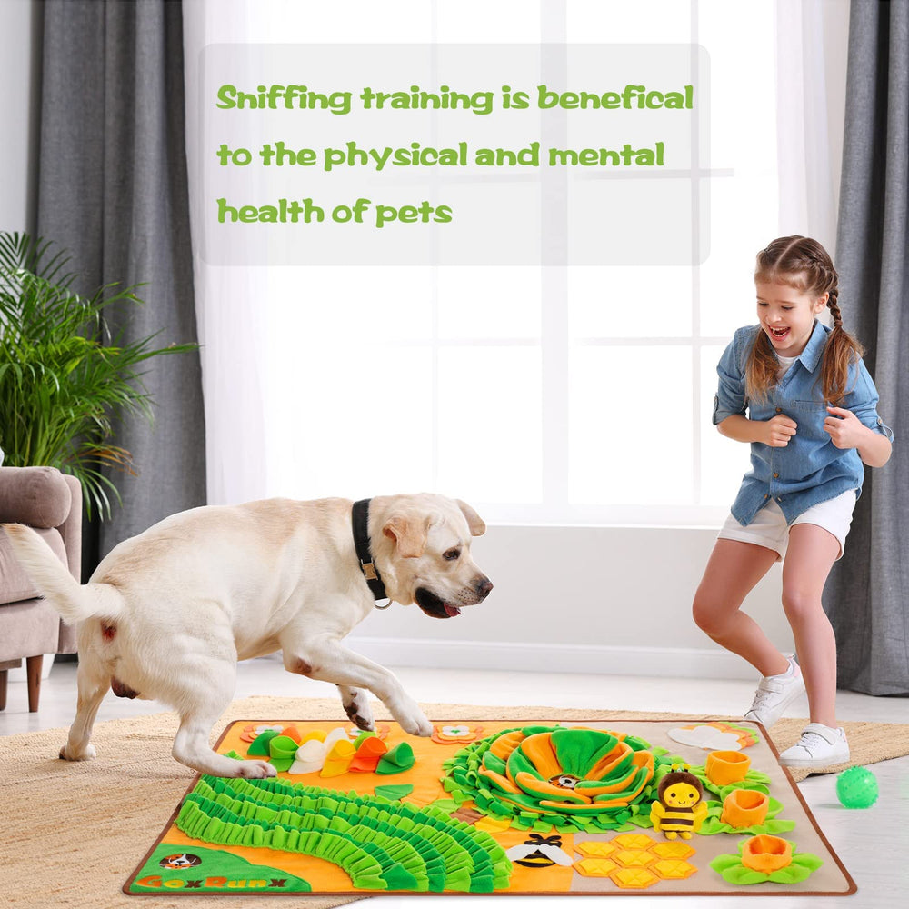GoxRunx snuffle mat 40x27 shown in use supports dog nosework and mental stimulation.