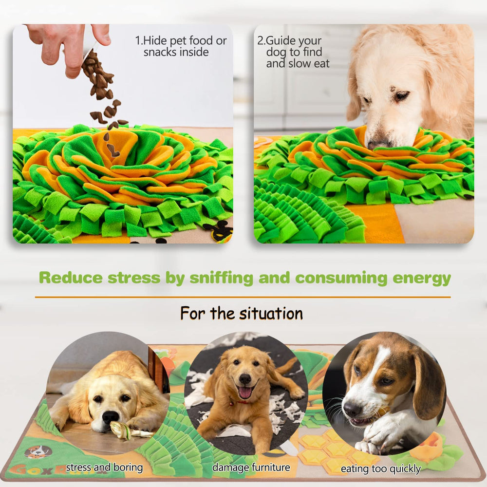 GoxRunx snuffle mat 40x27 has a non-slip bottom to stay put.