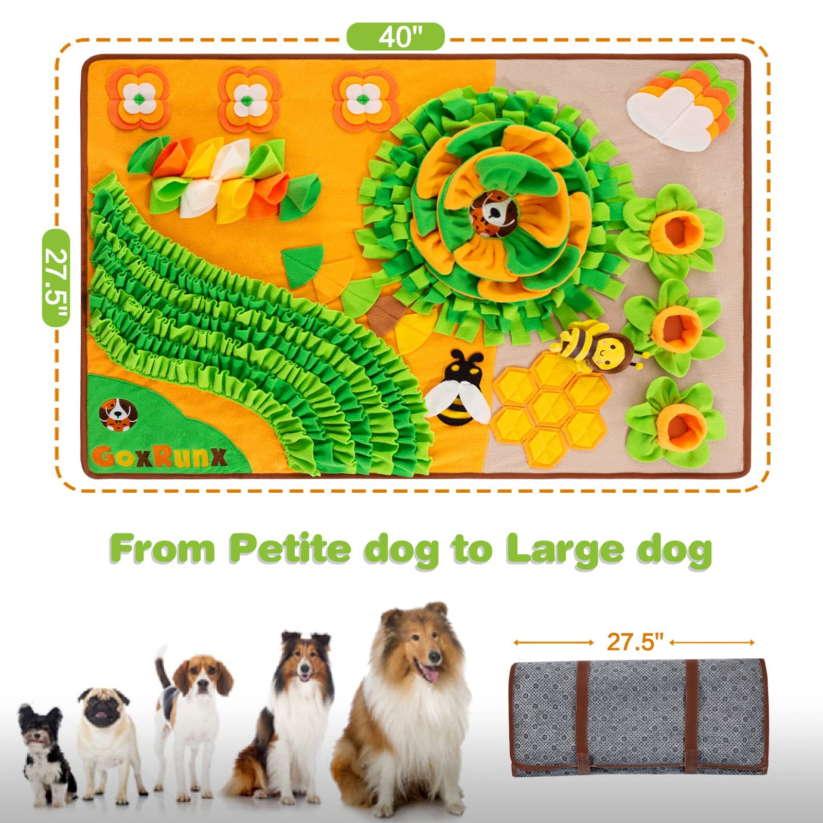 GoxRunx snuffle mat 40x27 offers multiple pockets for hiding treats and extending play.