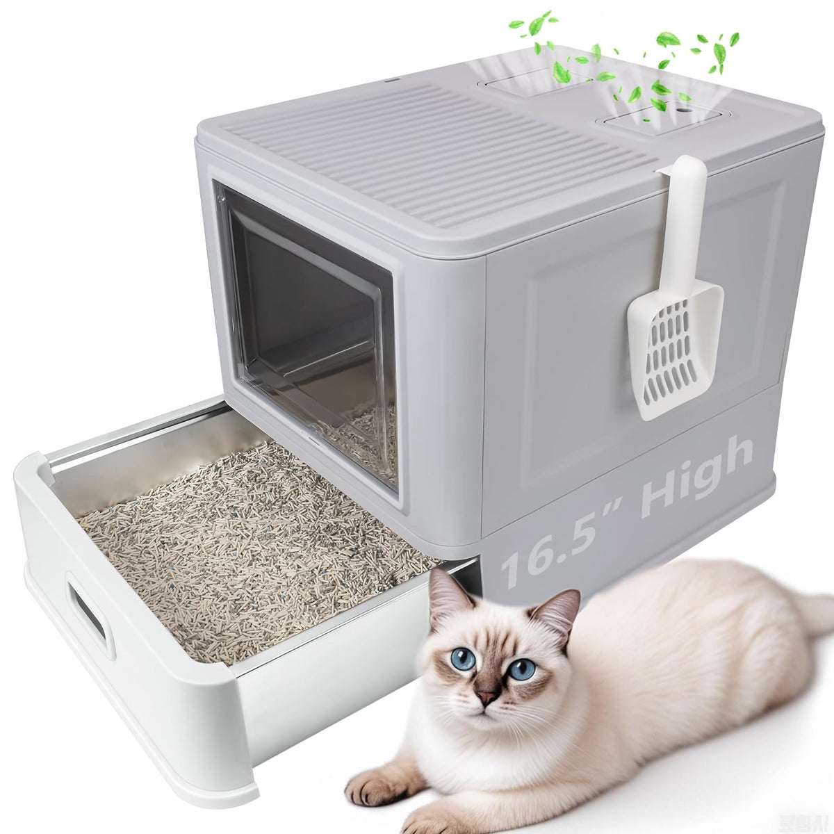 GOYJOY enclosed stainless-steel cat litter box with lid for privacy and odor control