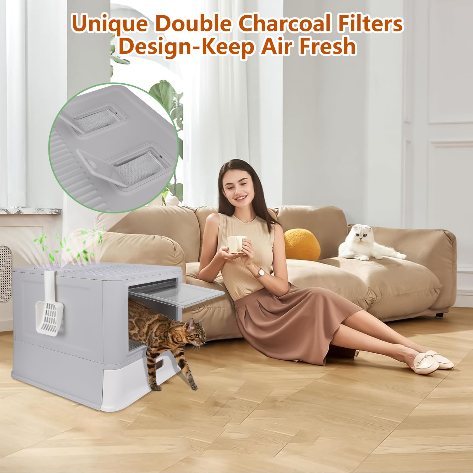 GOYJOY large durable stainless steel litter box suitable for cats up to 25 lb