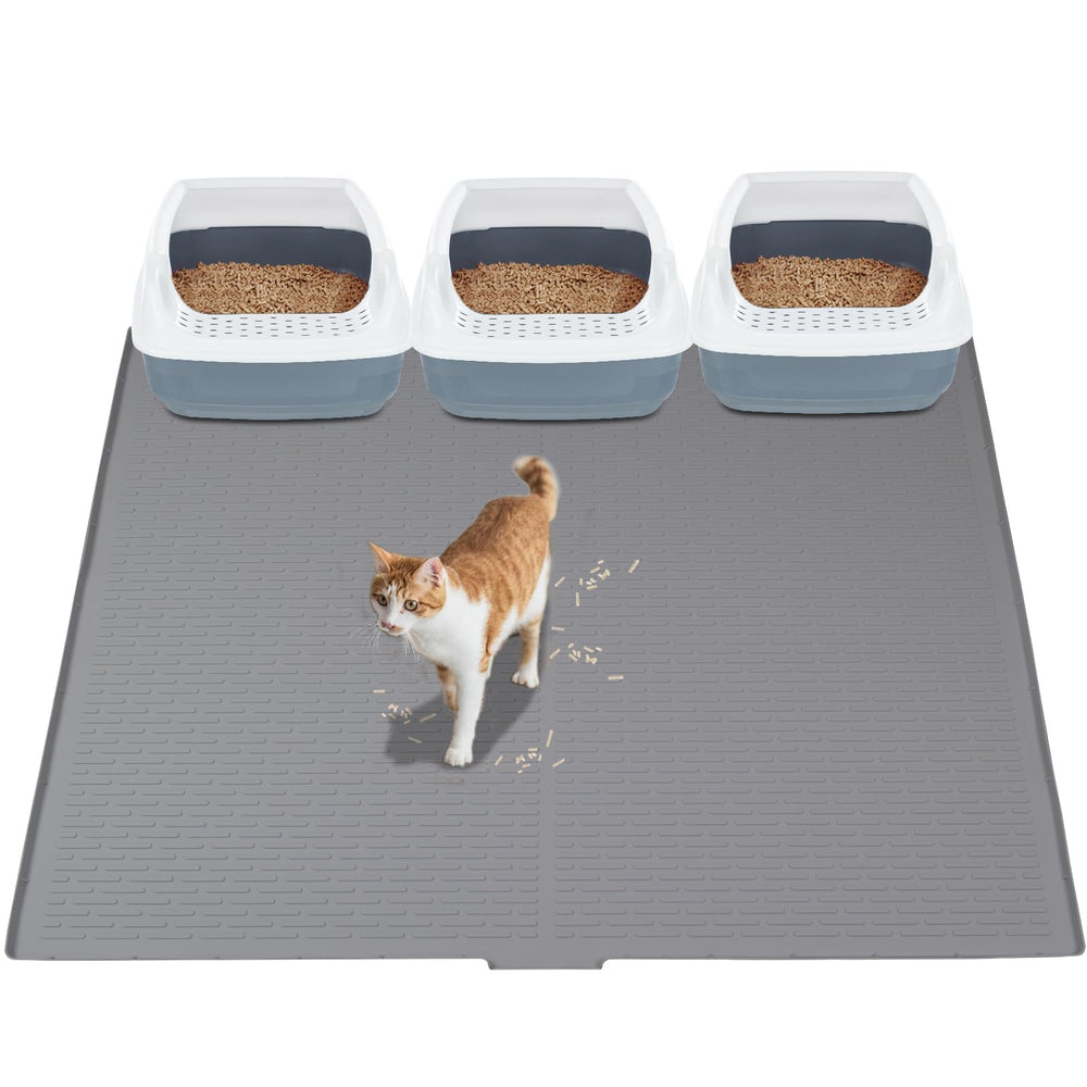 GOYJOY large silicone litter mat 47x35in with anti-slip base captures litter and keeps floors clean.