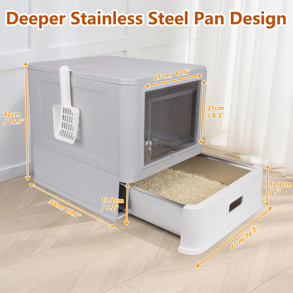 GOYJOY stainless-steel litter box pan with deep 5-inch depth for larger litter capacity