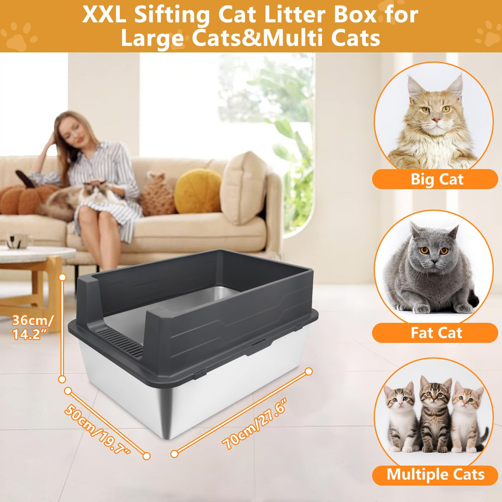 GoyJoy XXL sifting panel angle reveals easy separation of pine sawdust for quick cleanup.