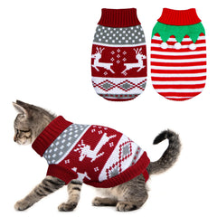 GOYOSWA 2-pack cat Christmas sweater front view with reindeer pattern for festive photos.