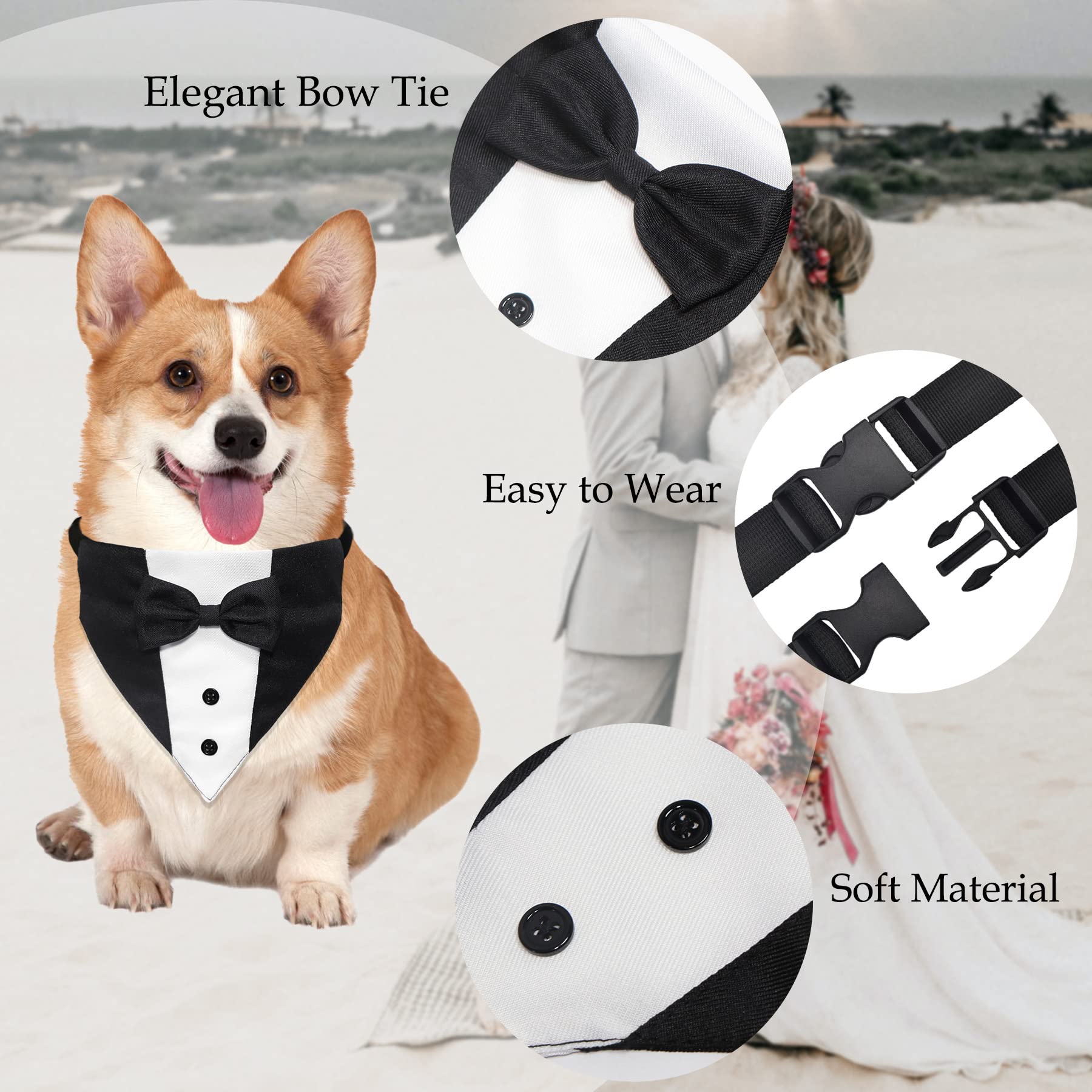 GOYOSWA adjustable dog tuxedo showing neck size range for small to large dogs.
