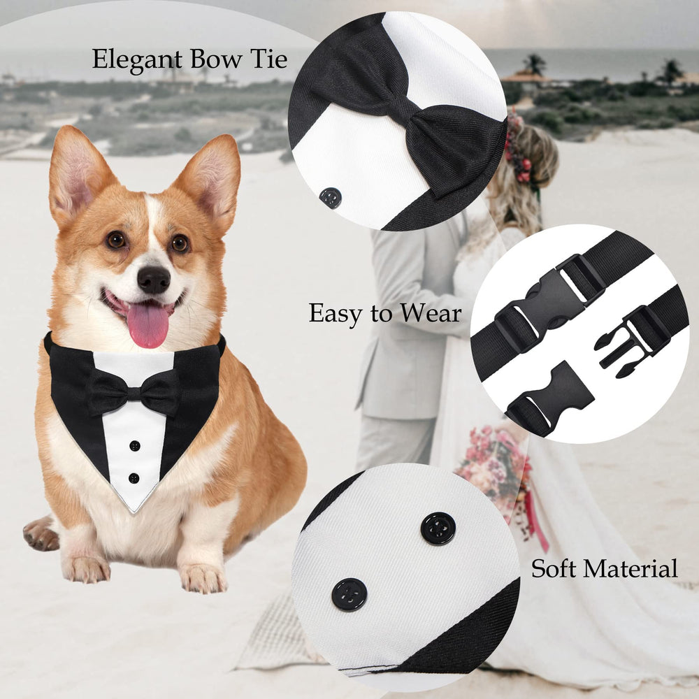 GOYOSWA adjustable dog tuxedo showing neck size range for small to large dogs.