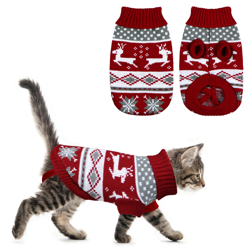 GOYOSWA cat christmas sweater knit with reindeer pattern for festive warmth