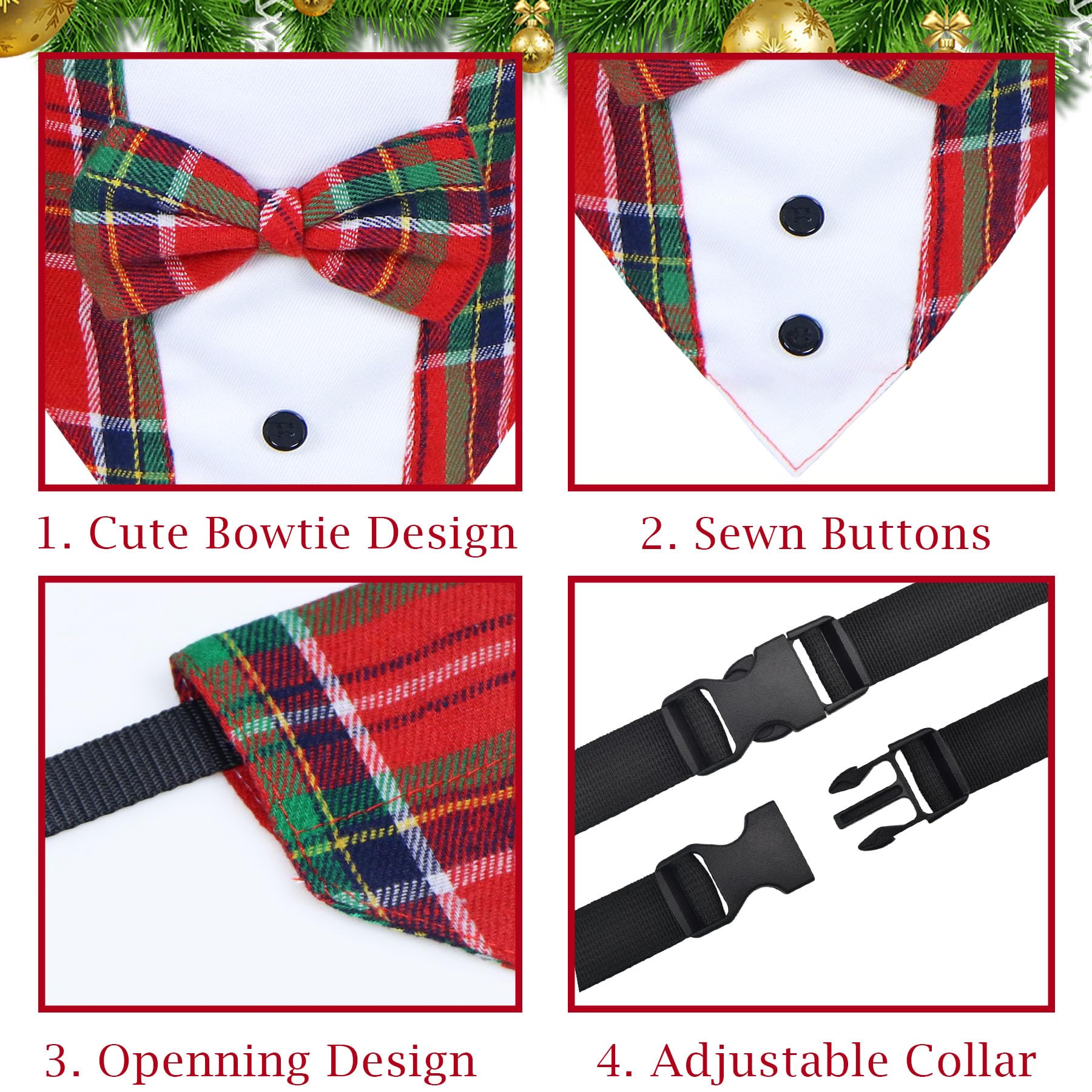 GOYOSWA Christmas dog tuxedo nylon buckle closeup shows durability.