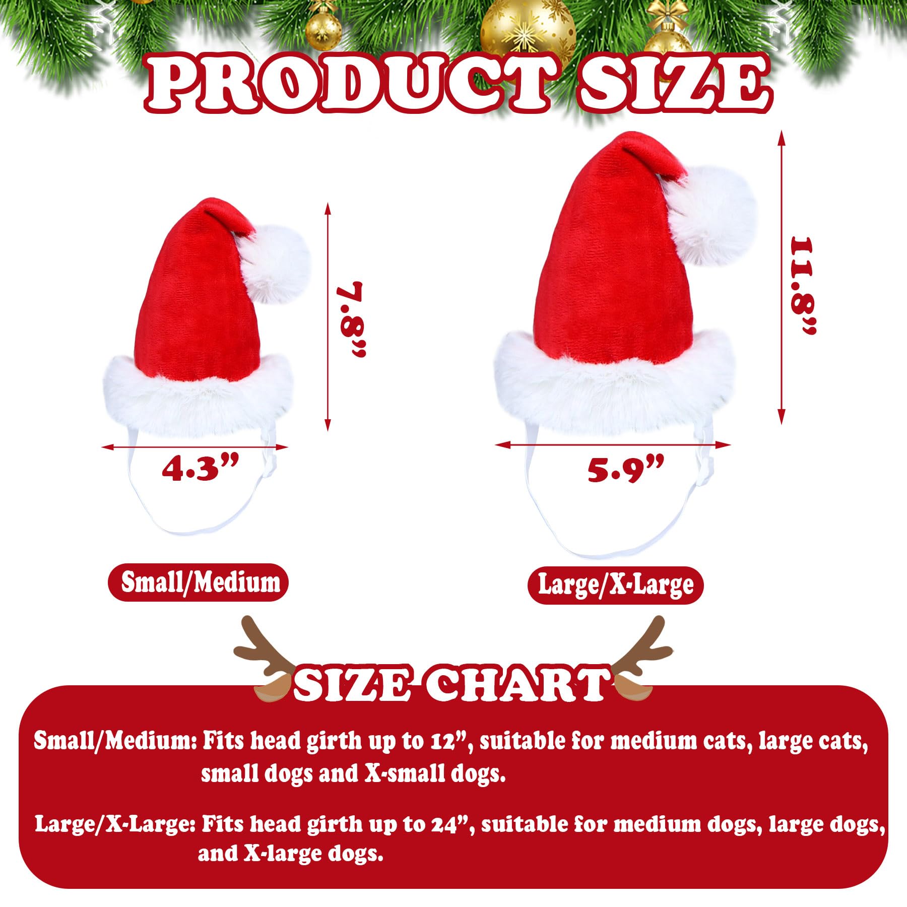 GOYOSWA 3D Santa hat on dog for holiday outfit