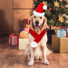 GOYOSWA dog Christmas scarf with pompoms for celebrations