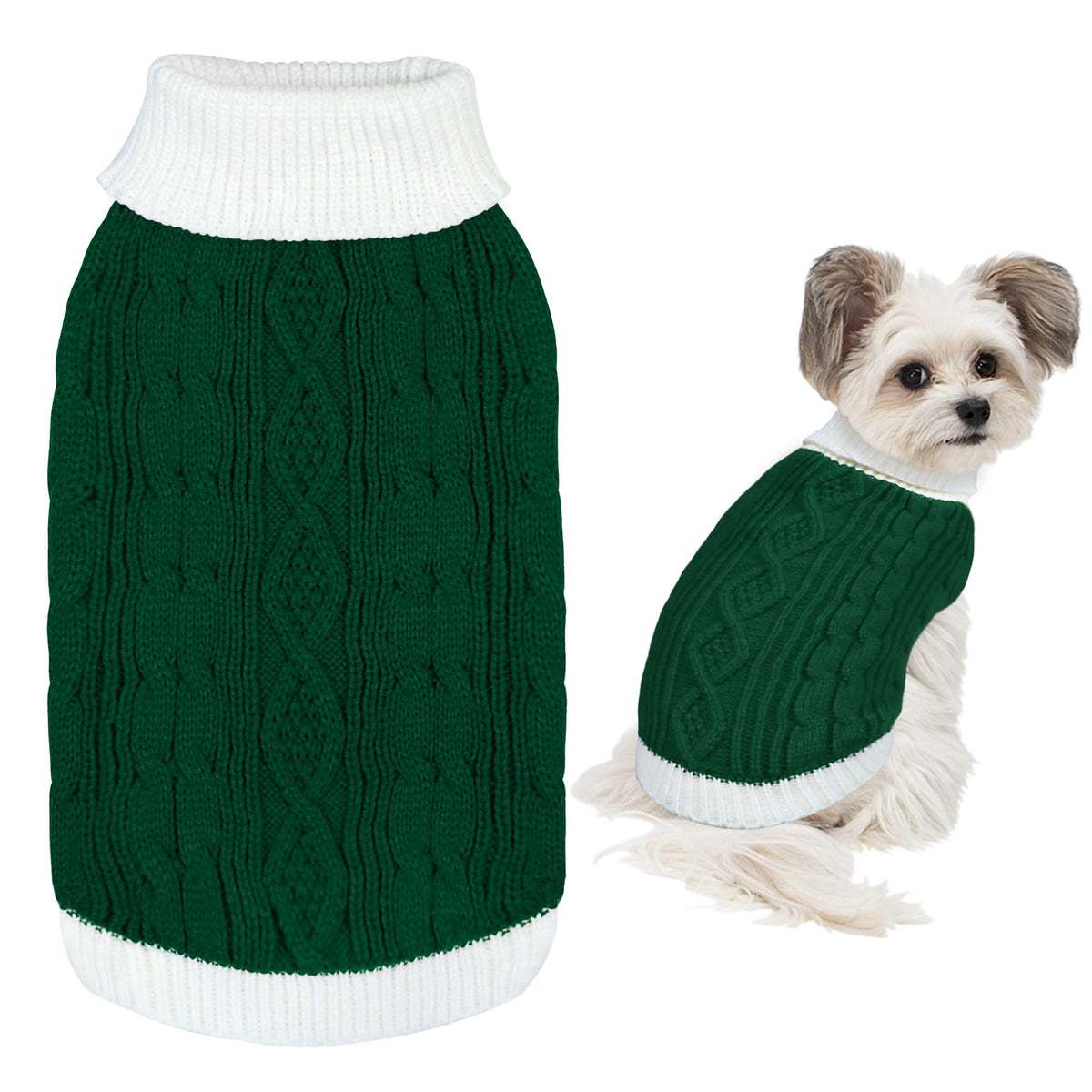 Goyoswa dog Christmas sweater with diamond pattern in green for festive warmth.