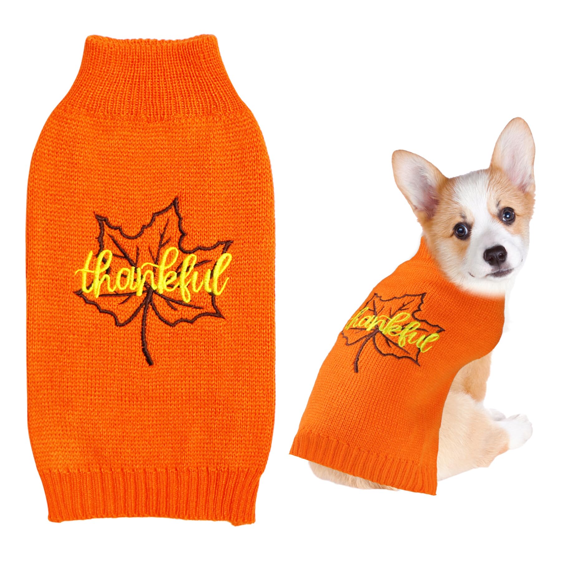 GOYOSWA dog Thanksgiving sweater front view with maple leaf design for festive photo moments.