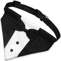 GOYOSWA dog tuxedo-bandana on collar provides elegant look for formal events.