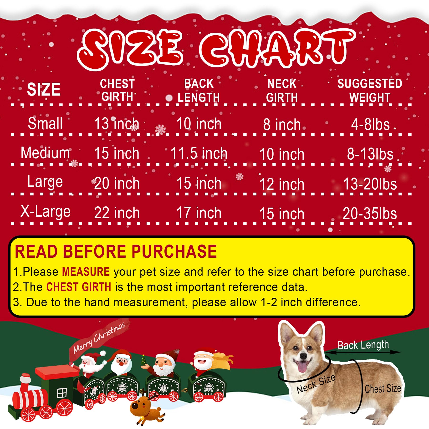 GOYOSWA Santa dog sweater worn by a pup for Christmas celebration photos