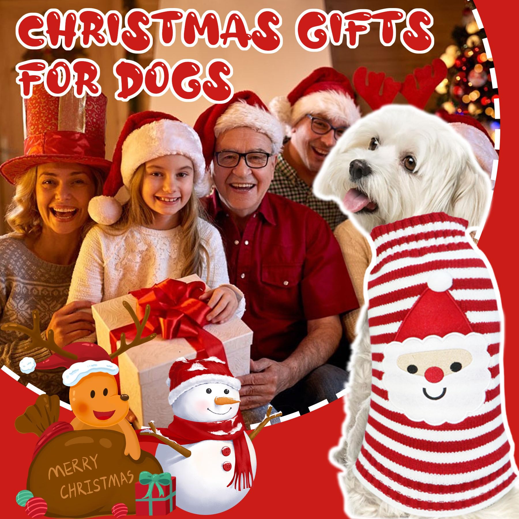 GOYOSWA snowman dog sweater on a small dog for winter fun and cozy layering