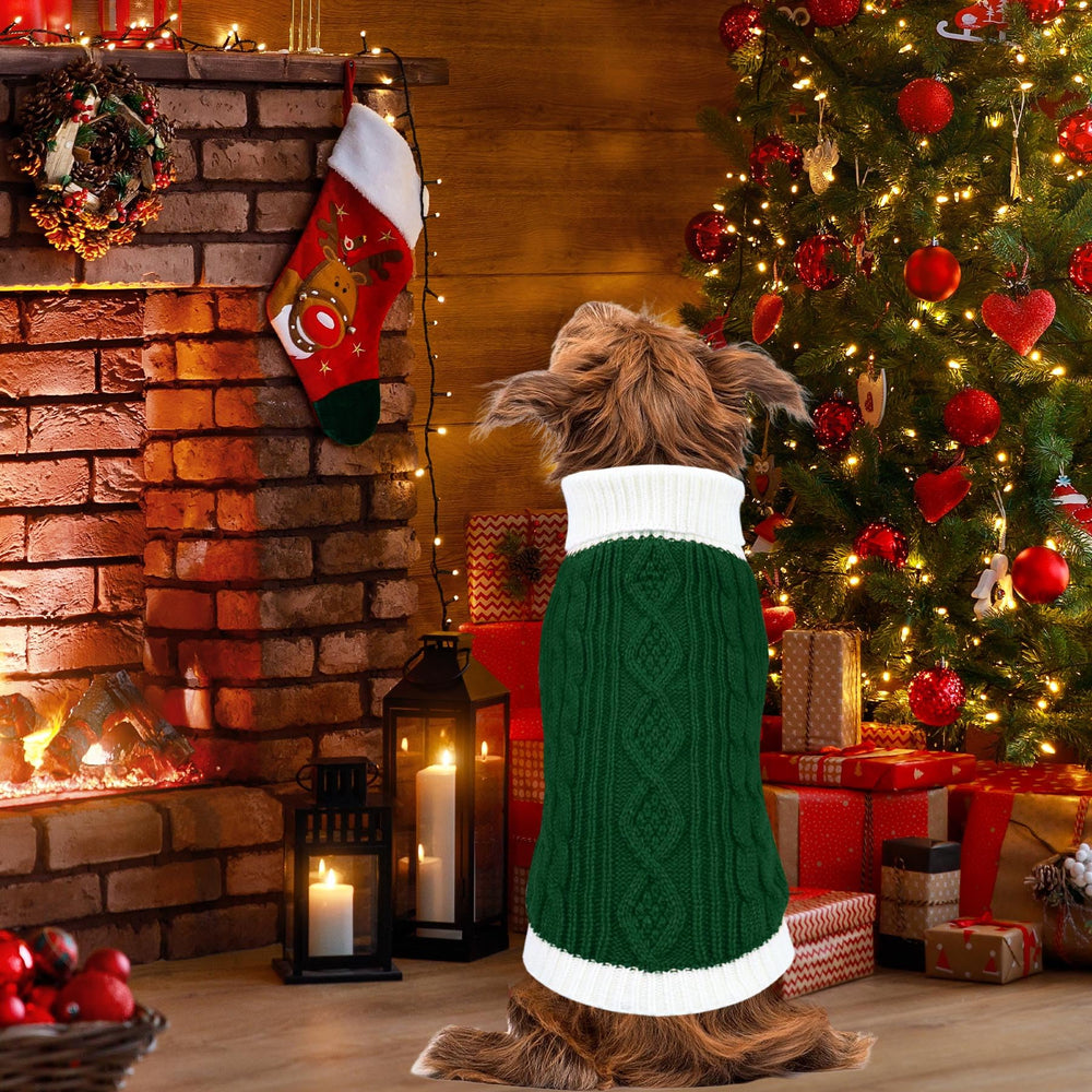 Goyoswa turtleneck dog sweater in green, a soft knit for cozy winter wear.