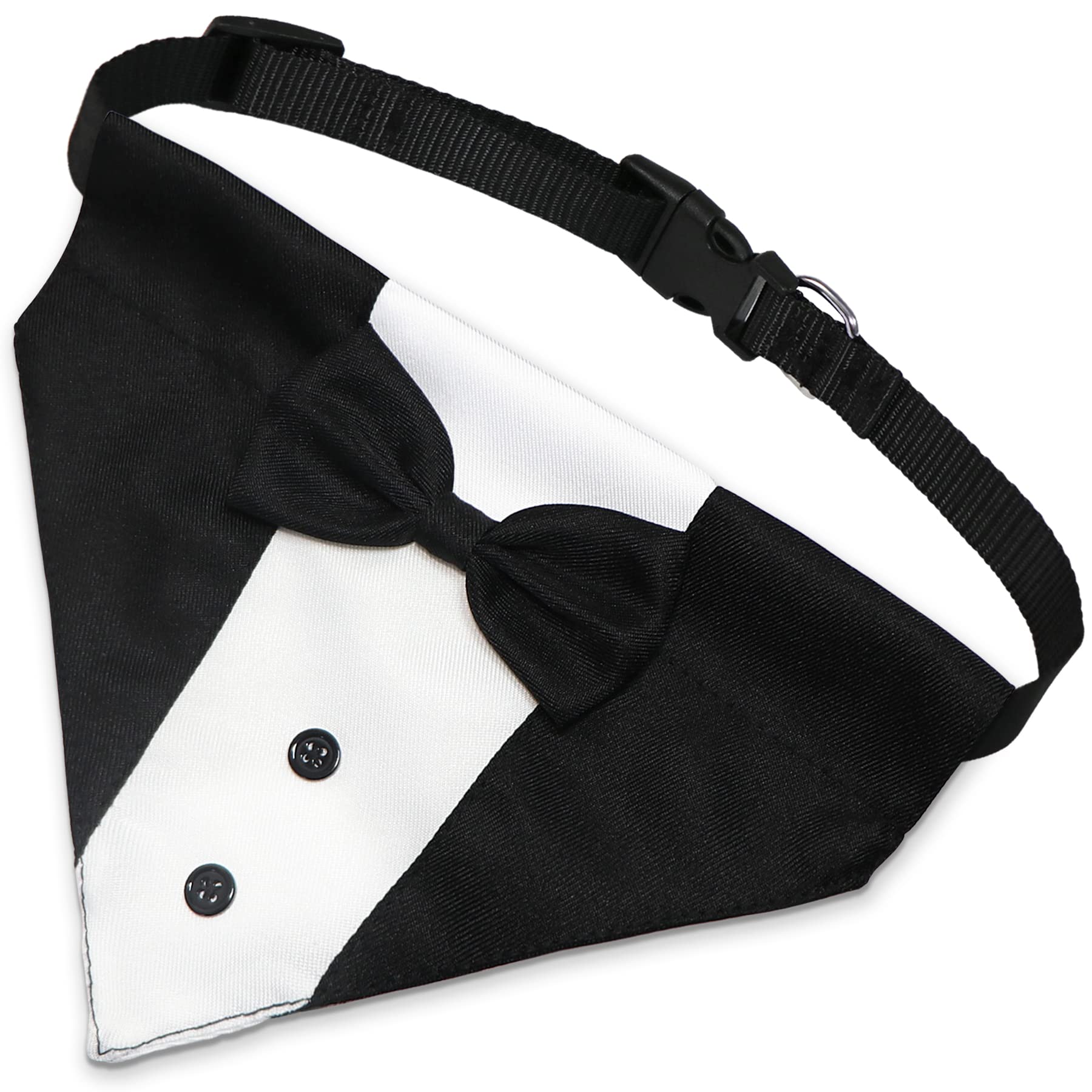 GOYOSWA wedding tuxedo collar on dog ready for photos.