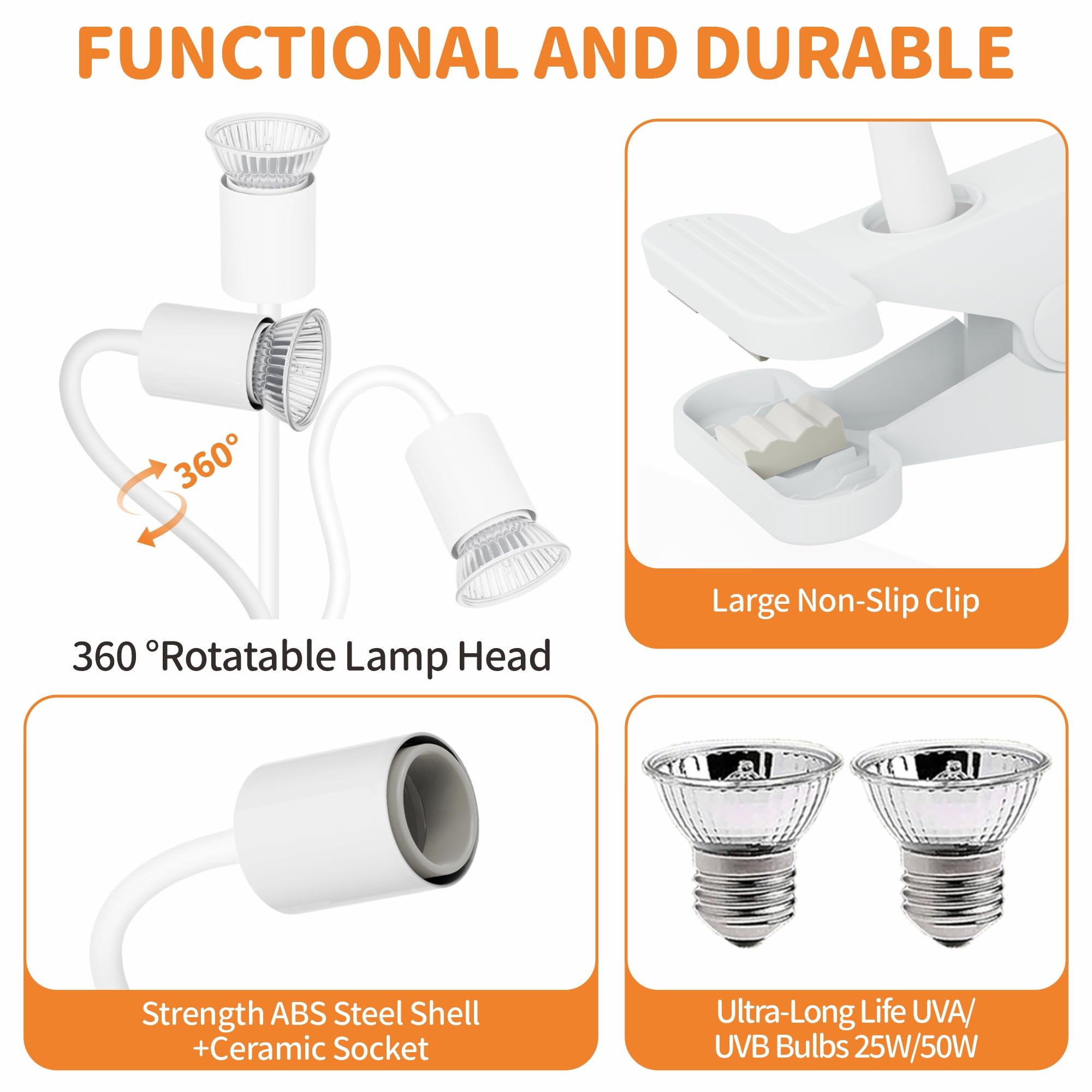 GOZILLA 50W UVA/UVB bulb provides UVA warmth and UVB for calcium metabolism.