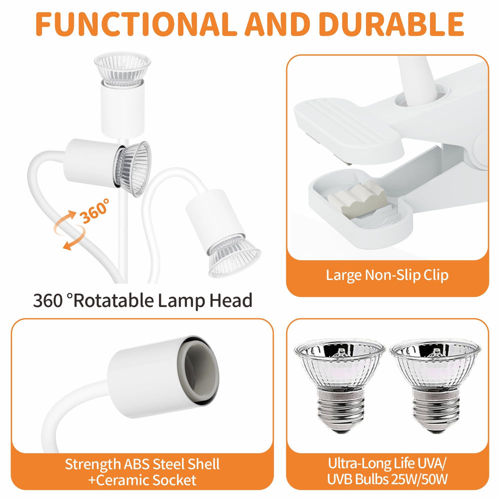 GOZILLA 50W UVA/UVB bulb provides UVA warmth and UVB for calcium metabolism.