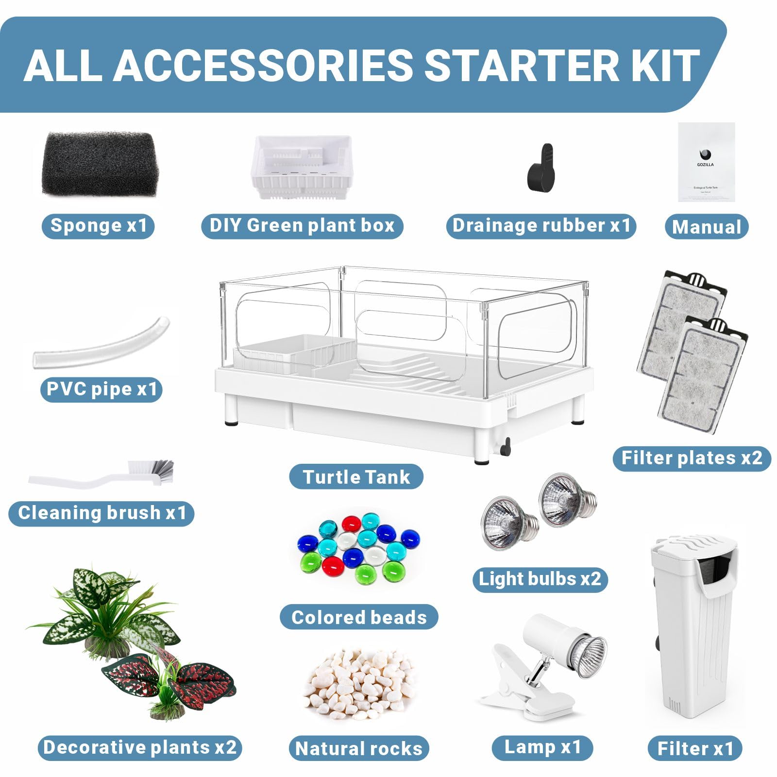 GOZILLA turtle tank kit assembly kit shows all-in-one setup convenience.