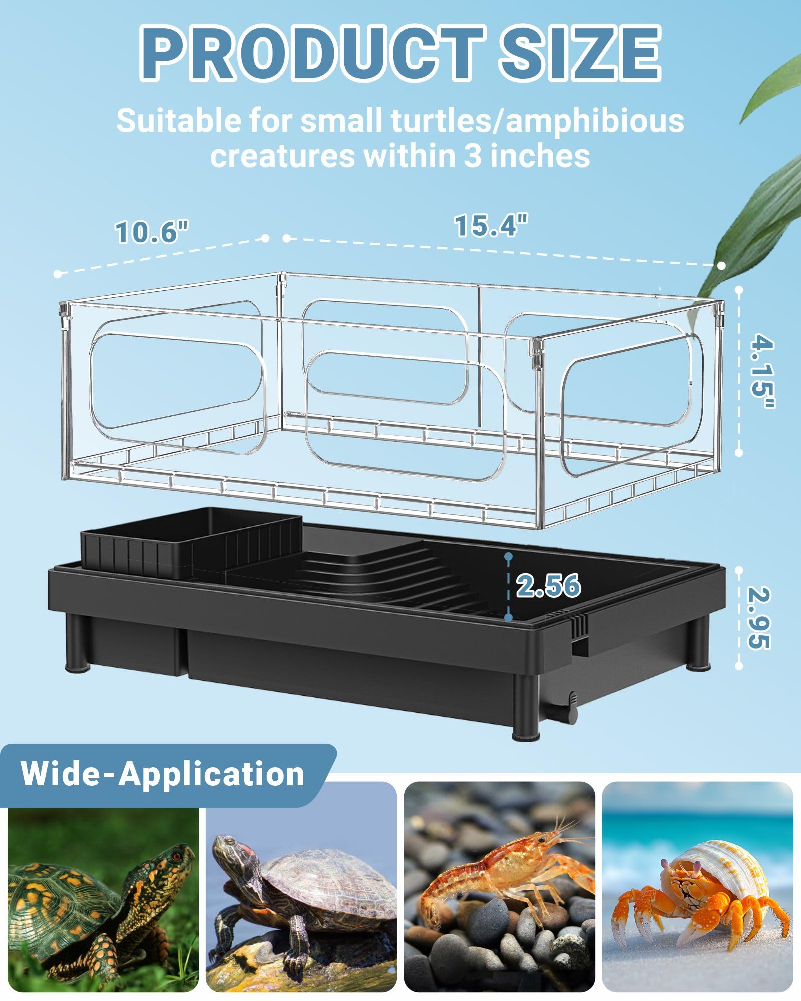 GOZILLA turtle tank dimensions view highlights compact footprint