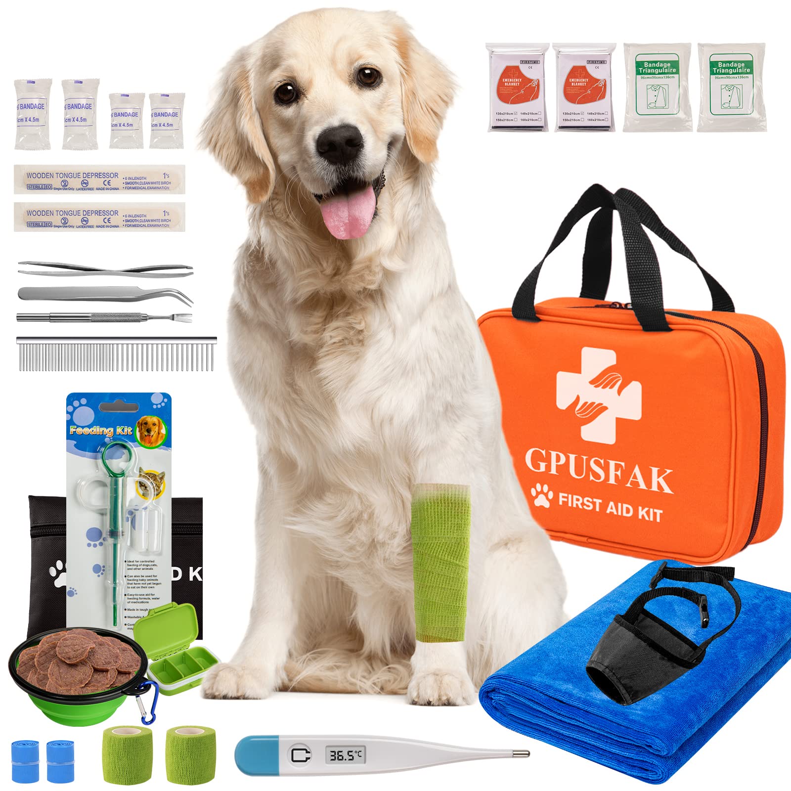 GPUSFAK dog first aid kit contents organized for quick emergency use