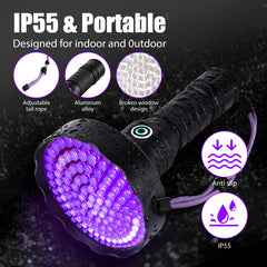 Grace Marci UV flashlight charging port highlights three-hour recharge for ready use