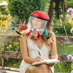 Gralara Hummingbird Mask Feeder worn on head demonstrates hands-free viewing