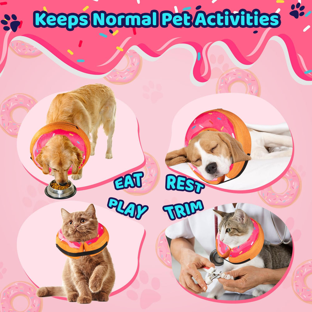 Grand Line Donut Inflatable Collar pink cat use shows comfortable design for post-surgery rest