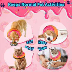 Grand Line Donut Inflatable Collar pink cat use shows comfortable design for post-surgery rest